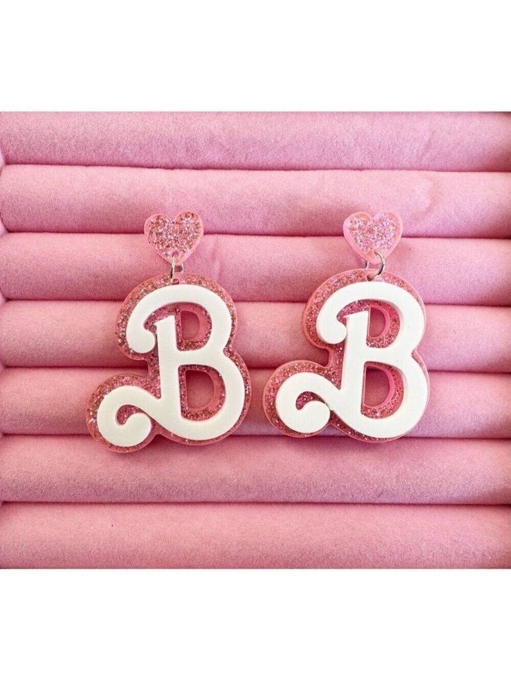 Barbie Earrings Acrylic Heart Shape Top - Picture 2 of 2